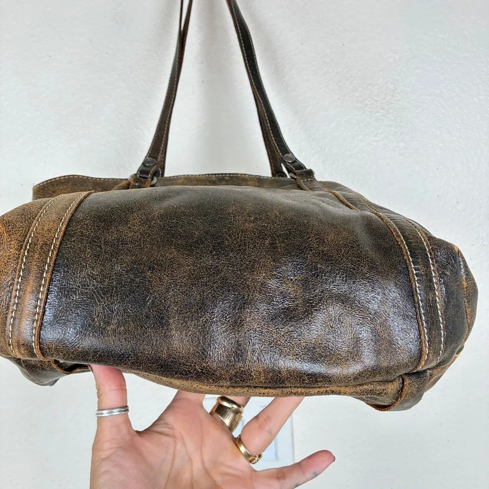 Patricia Nash Bag Italy Oversized Genuine Leather Brown Distressed Studded Boho
